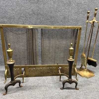 Vintage Fireplace Screen and Andiron Set