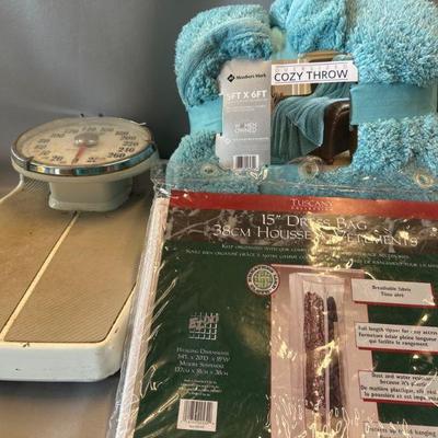 Scale, throw, and Dress Bag