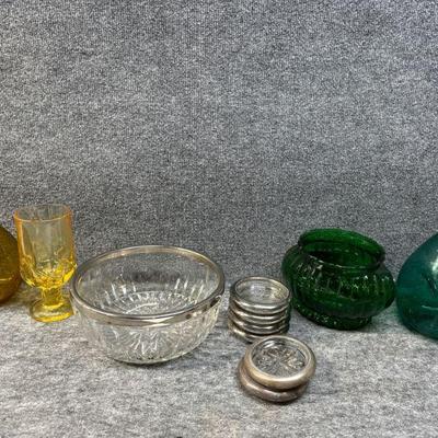 Assorted Green and Gold Silverware Items