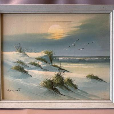 Beach Scene on Canvas Signed Benedict