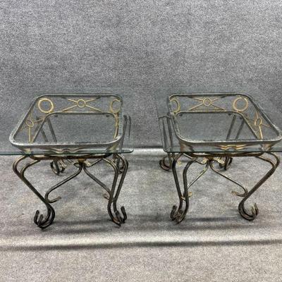 Glass Top Side Table with Metal Base