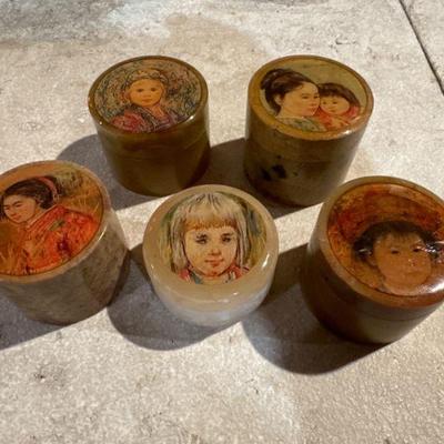 (4) Edna Hibel Signed Marbel Trinket Boxes 