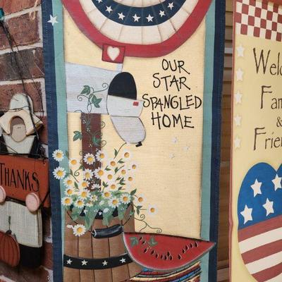 Many hand painted holiday banners!