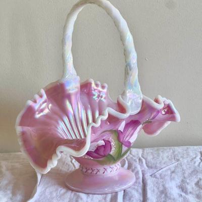 Fenton HP Glass Legacy Collection ROSALENE Tulip Basket 95TH Anniversary SIGNED
