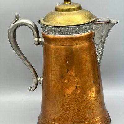 Vintage Ornate Manning Bowman Co. Copper & Brass Coffee/Tea Pot USA Made

