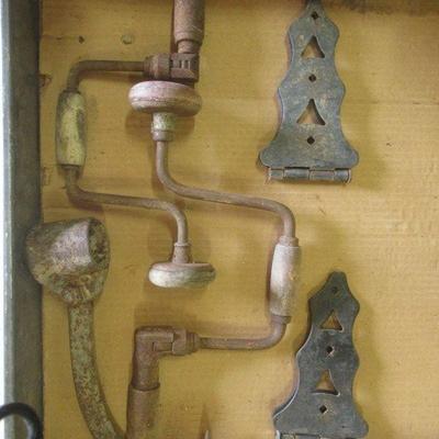 ANTIQUE DRILLS, HINGES, ETC.
