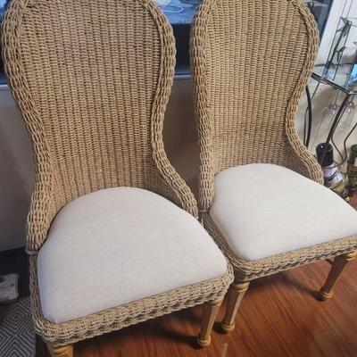 Wicker chair with a fabric seat