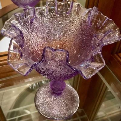 Purple Ruffle Glass Pedestal Dish