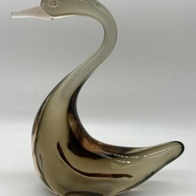 Murano Style Smoky Art-Glass Swan, 12in