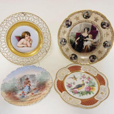 1067	LOT OF 4 ASSORTED HAND PAINTED & TRANSFER PLATES, PORTRAITS & PHEASANTS, LARGEST APPROXIMATELY 12 1/2 IN
