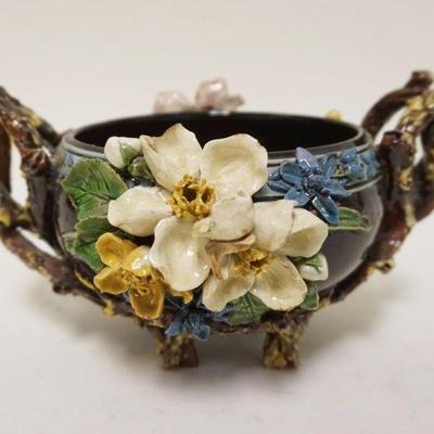 1267	ANTIQUE POTTERY BOWL W/RAISED TWIG & FLOWER DECORATION
