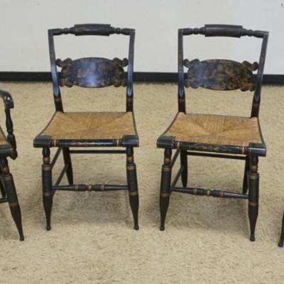 1235	SET OF 4 HITCHCOCK PAINT STENCILED CHAIRS, SOME LOSS TO CHAIR SEATS & PAINT

