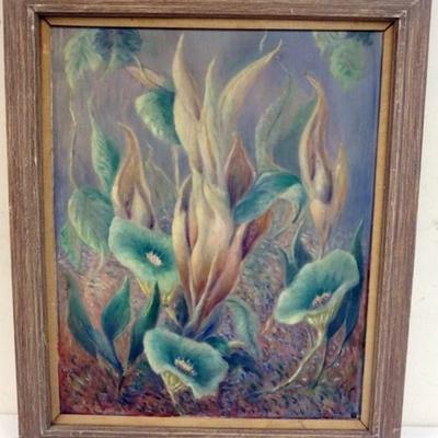 1114	WILLIAM STODDARD LOUGHRAN BUCKS COUNTY PA. ARTIST, 1901-1969, OIL ON BOARD,  STILL LIFE  , APPROXIMATELY 30 IN X 36 IN OVERALL
