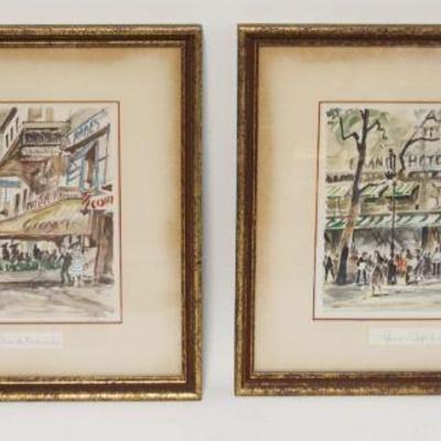 1087	2 FRAMED COLORED PARIS PRINTS BY HERBEIOL EACH NUMBERED & OF STREET SCENES, APPROXIMATELY 15 IN X 17 1/2 IN
