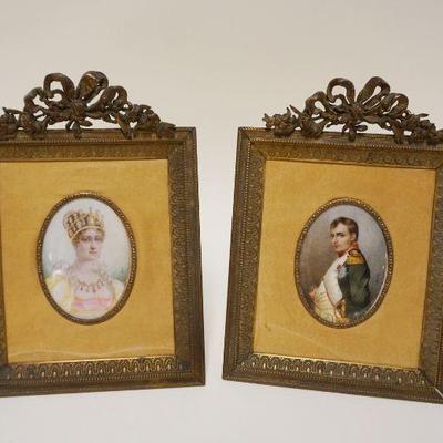 1027	ARTIST SIGNED HAND PAINTED IMAGES OF NAPOLEON & JOSEPHINE IN ORNATE BRASS FRAMES, APPROXIMATELY 5 1/2 IN X 7 1/2 IN
