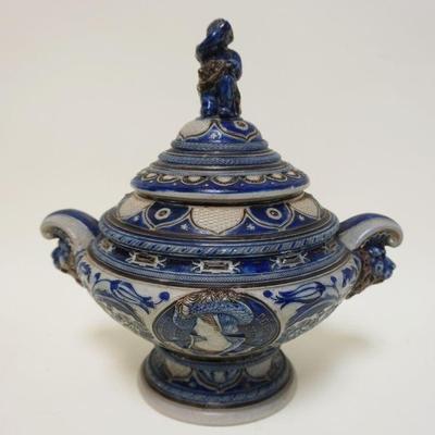 1076	GERMAN STONEWARE TUREEN, APPROXIMATELY 15 IN HIGH
