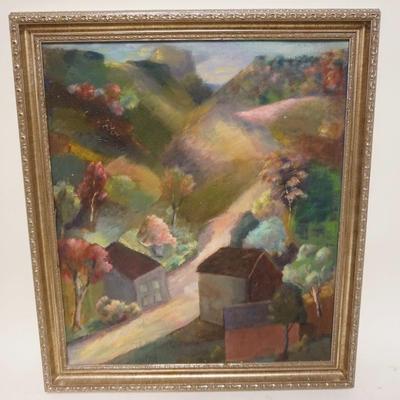 1296	WILLIAM STODDARD LOUGHRAN OIL ON BOARD UNTITLED, RURAL SCENE, SOME PAINT LOSS, APPROXIMATELY 23 IN X 27 IN OVERALL
