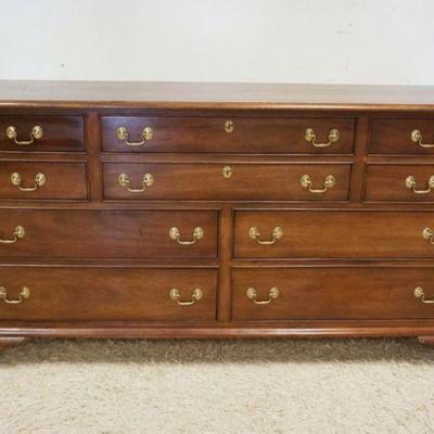 1191	STICKLEY MAHOGANY 10 DRAWER LOW CHEST ON BRACKET FEET, TOP HAS FINISH WEAR, APPROXIMATELY 70 IN X 20 1/2 IN X 36 IN
