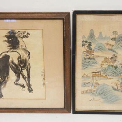 1280	FRAMED ASIAN CHARACTER SIGNED PRINT & DRAWING, LARGEST APPROXIMATELY 16 IN X 17 IN
