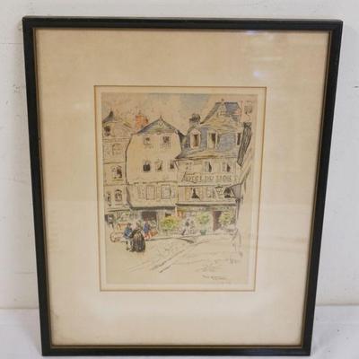 1095	COLORED ENGRAVING W.D. ALMOND QUIMPER CITY STREET SCENE, APPROXIMATELY 14 1/2 IN X 18 1/2 IN OVERALL
