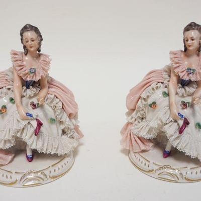 1080	PAIR OF CAPODIMONTE LACE DRESS FIGURES OF WOMEN
