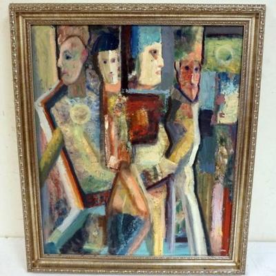 1111	WILLIAM STODDARD LOUGHRAN BUCKS COUNTY PA. ARTIST, 1901-1969, OIL ON BOARD, 1963 *ROBOTS*  , APPROXIMATELY 23 IN X 27 IN 
