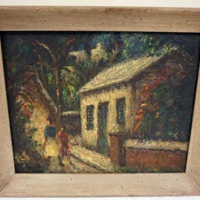 1107	WILLIAM STODDARD LOUGHRAN BUCKS COUNTY PA. ARTIST, 1901-1969, OIL ON BOARD, BERMUDA HOUSE, APPROXIMATELY 20 IN X24 IN
