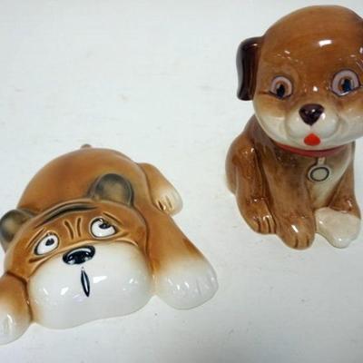 1145	GOEBEL PUPPY DOG WALL PLAQUE AND 6 IN H DOG BANK
