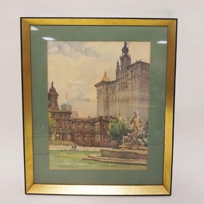 1090	WATERCOLOR PAINTING SCENE OF PARK LOCATED IN CITY ARTIST SIGNED MARC, APPROXIMATELY 17 IN X 21 IN
