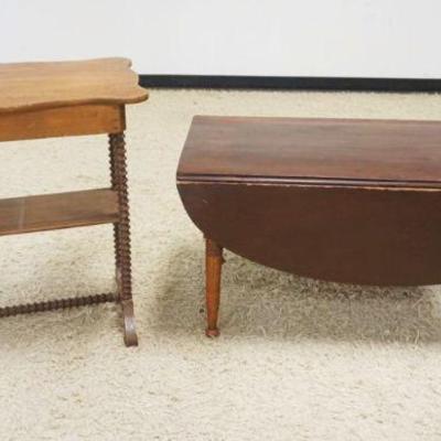 1199	LOT, SPOOL TURNED 1 DRAWER TABLE AND DROP LEAF TABLE
