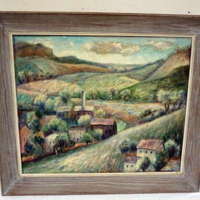 1113	WILLIAM STODDARD LOUGHRAN BUCKS COUNTY PA. ARTIST, 1901-1969, OIL ON BOARD,  *BUCKS COUNTY COUNTRYSIDE*  , APPROXIMATELY 25 IN X 29...
