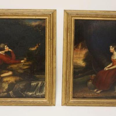 1083	ANTIQUE OIL PAINTINGS ON BOARD OF YOUNG MAN & YOUNG GIRL, ONE WITH SOME PROVENANCE ON BACK, EACH APPROXIMATELY 18 1/2 IN X 22 IN...
