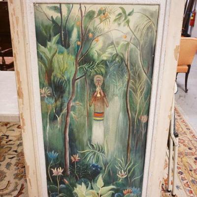 1298	WILLIAM STODDARD LOUGHRAN OIL ON BOARD ABSTRACT *GREEN MANSIONS* APPROXIMATELY 31 IN X 55 IN OVERALL
