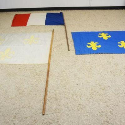 1247	LOT OF 3 FRENCH CANADIAN FLAGS, LARGEST APPROXIMATELY 62 IN X 44 IN
