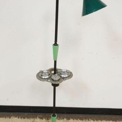 1240	ANTIQUE FLOOR LAMP W/JADITE GLASS COLUMN INSETS & NICKLE PLATED SMOKING TRAY AT CENTER, ONE PIECE MISSING, APPROXIMATELY 58 IN...