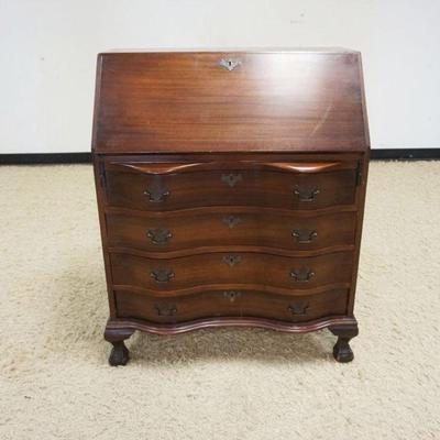 1193	MAHOGANY SLANT FRONT BALL AND CLAW FOOT SECRETARY, APPROXIMATELY 32 IN X 17 IN X 40 IN
