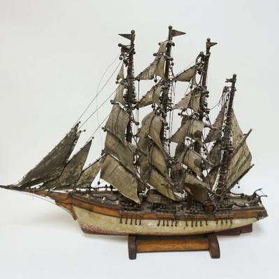 1051	WOOD MODEL OF SAILING SHIP, APPROXIMATELY 26 IN X 21 IN HIGH
