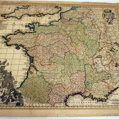 1106	ANTIQUE MAP GALLIAE FEU FRANCIAE, APPROXIMATELY 20 IN X 25 IN
