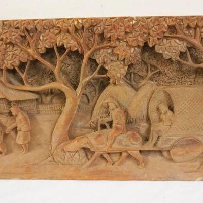 1243	CARVED 3 DIMENSIONAL SLAB AFRICAN SCENE, APPROXIMATELY 16 IN X 30 IN
