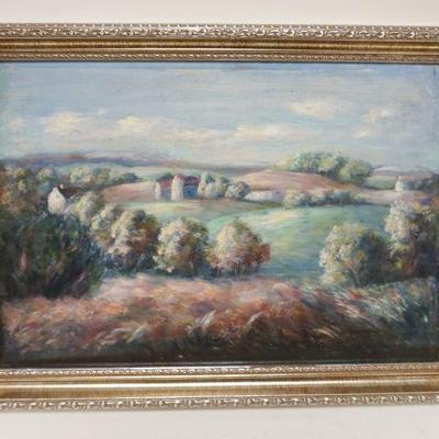 1291	WILLIAM STODDARD LOUGHRAN OIL ON BOARD *FIELDS* SOMERSET CO NJ, BERNARDSVILLE NJ, 1950, APPROXIMATELY 19 IN X 23 IN OVERALL
