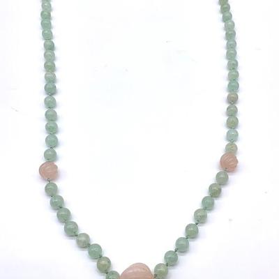 Vtg. rose quartz and jade necklace