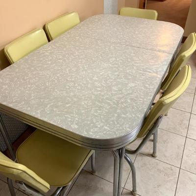 Vtg. Chrome and formica table w/ 7 chairs