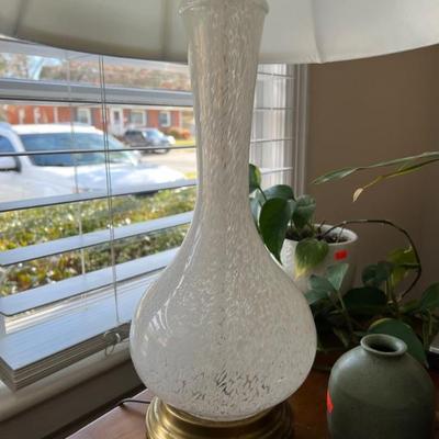MCM Italian Brass and Murano blown  glass  White Snow flurry table  lamp