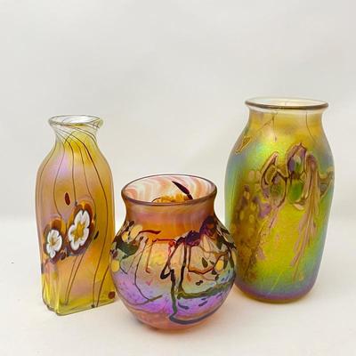  Hand Blown Iridescent Art Glass Vessels by Jon Bush Studio Glass