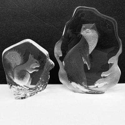  Mats Jonasson Lead Crystal Otter & Squirrel Sculptures