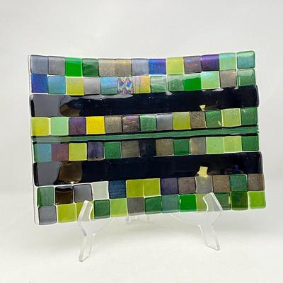 Fused Abstract Square and Round Decorative Art Glass Platters
