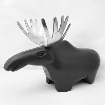  Large Native American Ceramic Moose w/ Metal Antlers