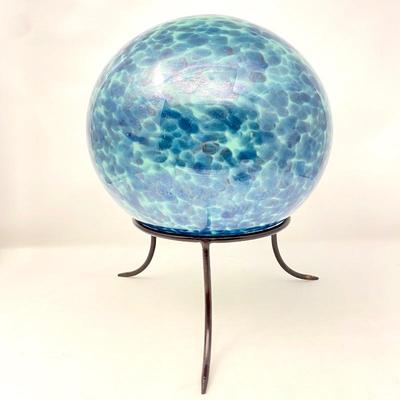 Handblown Wishing Art Glass Sphere w/ Stand