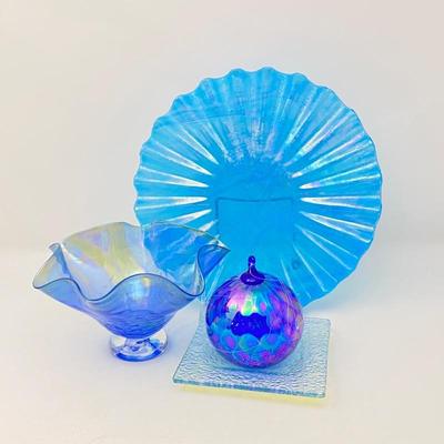 Lot of 4 Turquoise/Blue Handblown Art Glass