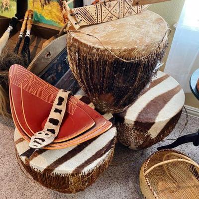 Zebra Hide drums from Africa, 1950-60's